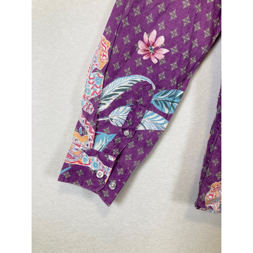 Giuseppe Annunziata Women Small Purple Linen Tiger Floral Button Down Shirt - Picture 9 of 10